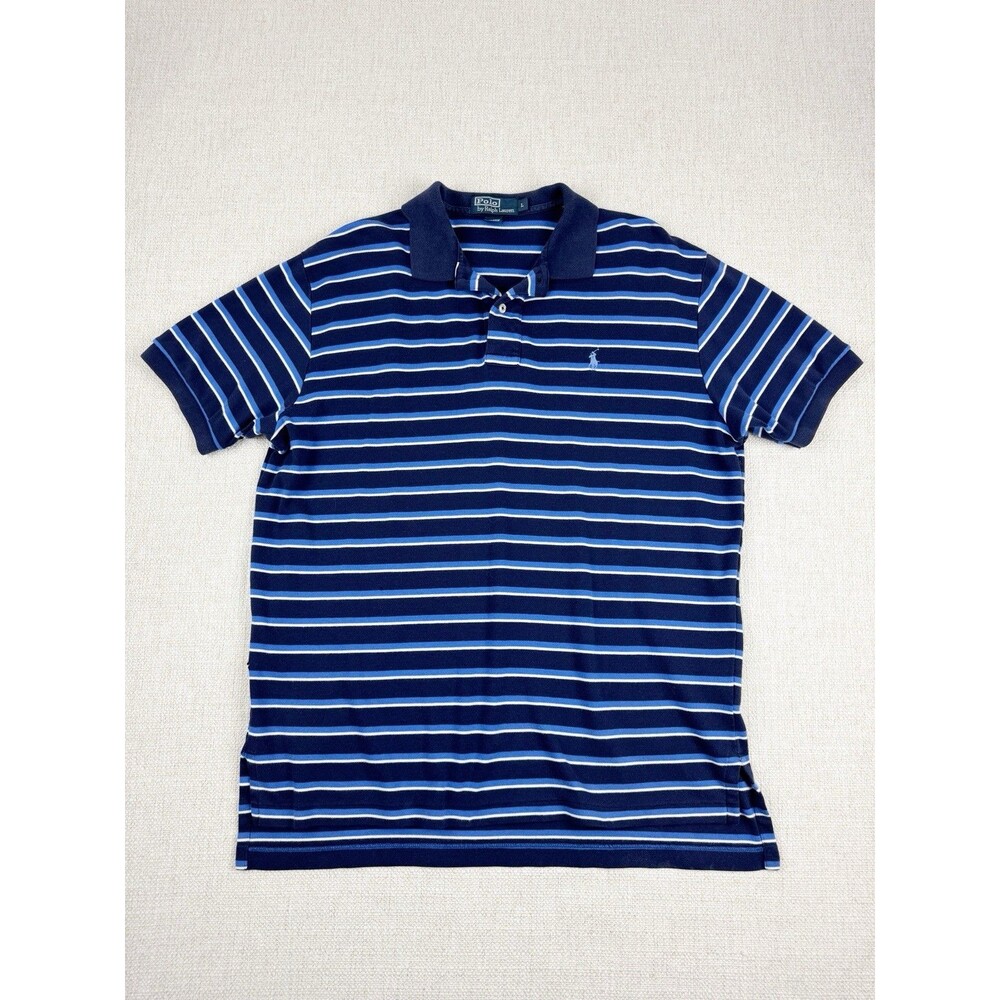 Vintage Polo Ralph Lauren Polo Shirt Mens Large Blue White Striped Pony Logo